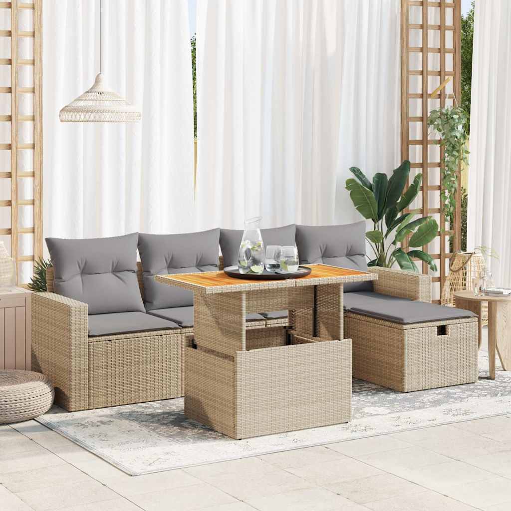 Vetonek Set sofás jardín y cojines 6 pzas ratán sintético acacia beige