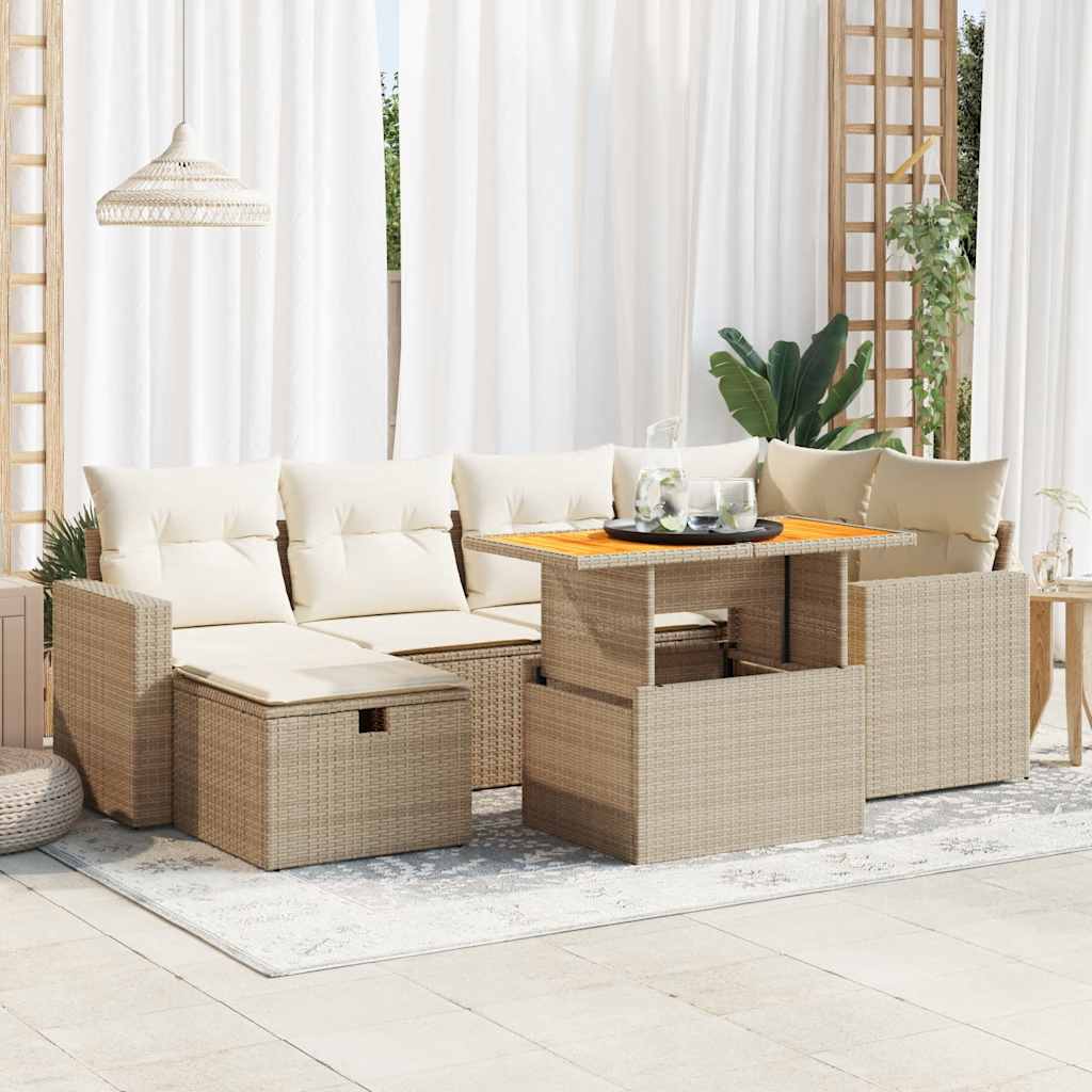 Vetonek Set sofás jardín y cojines 8 pzas ratán sintético acacia beige