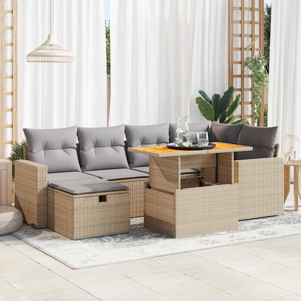 Vetonek Set sofás jardín y cojines 8 pzas ratán sintético acacia beige