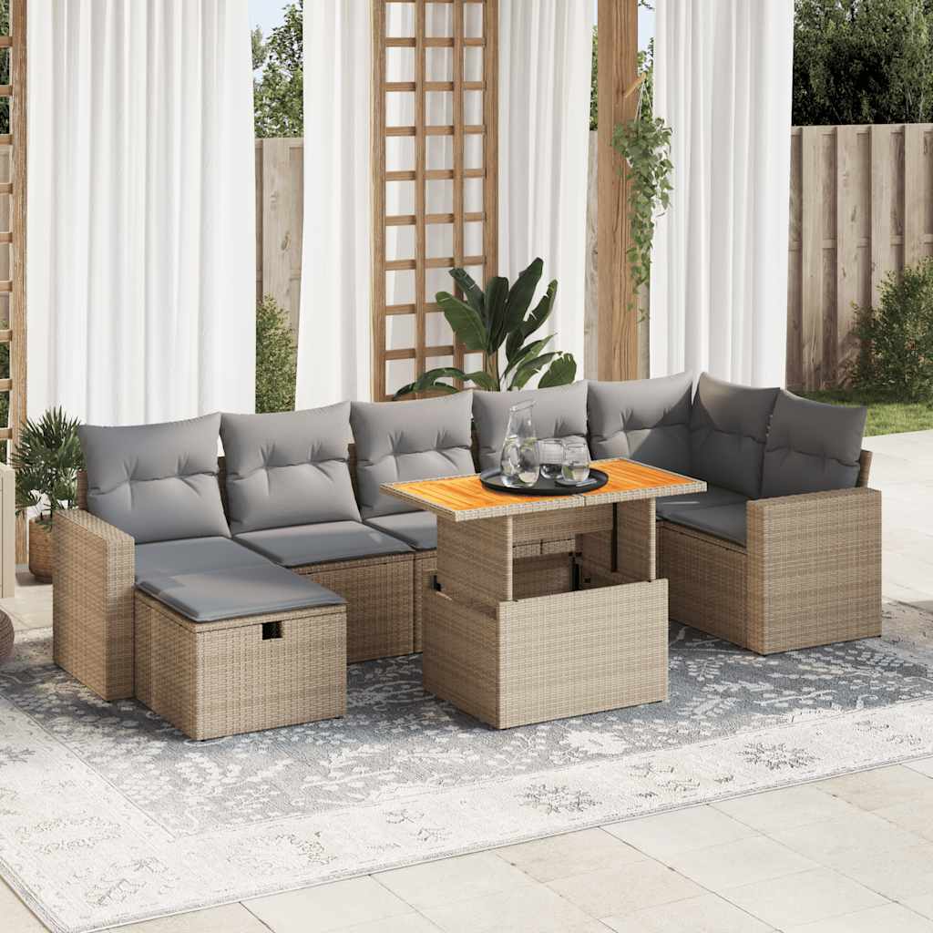 Vetonek Set sofás jardín y cojines 5 pzas ratán sintético acacia beige