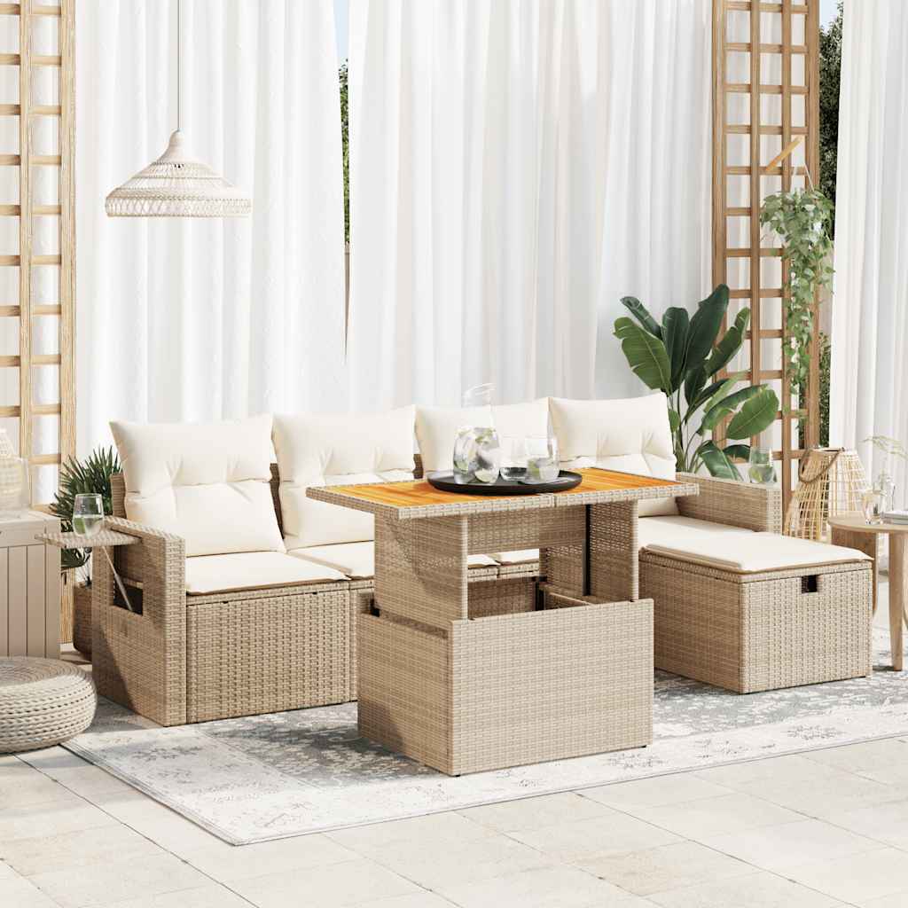 Vetonek Set sofás jardín y cojines 6 pzas ratán sintético acacia beige