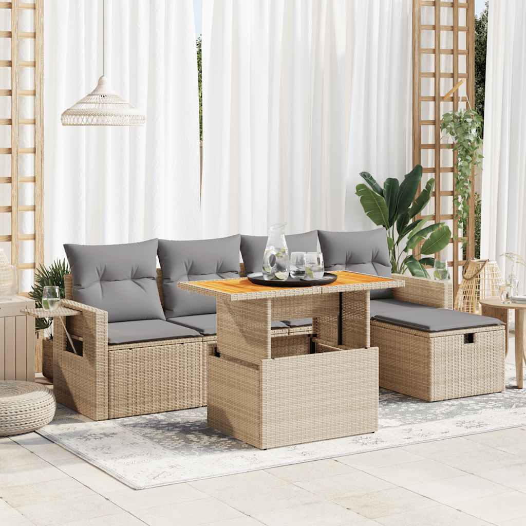 Vetonek Set sofás jardín y cojines 6 pzas ratán sintético acacia beige