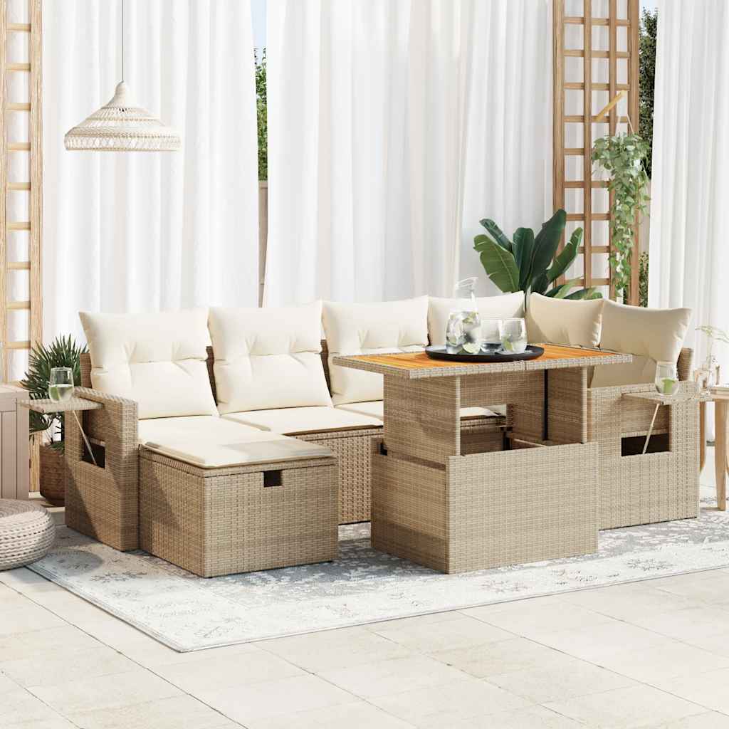 Vetonek Set sofás jardín y cojines 8 pzas ratán sintético acacia beige