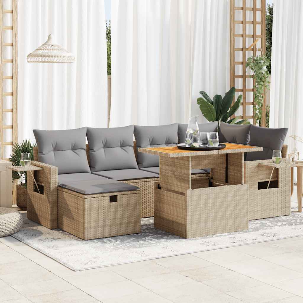 Vetonek Set sofás jardín y cojines 8 pzas ratán sintético acacia beige