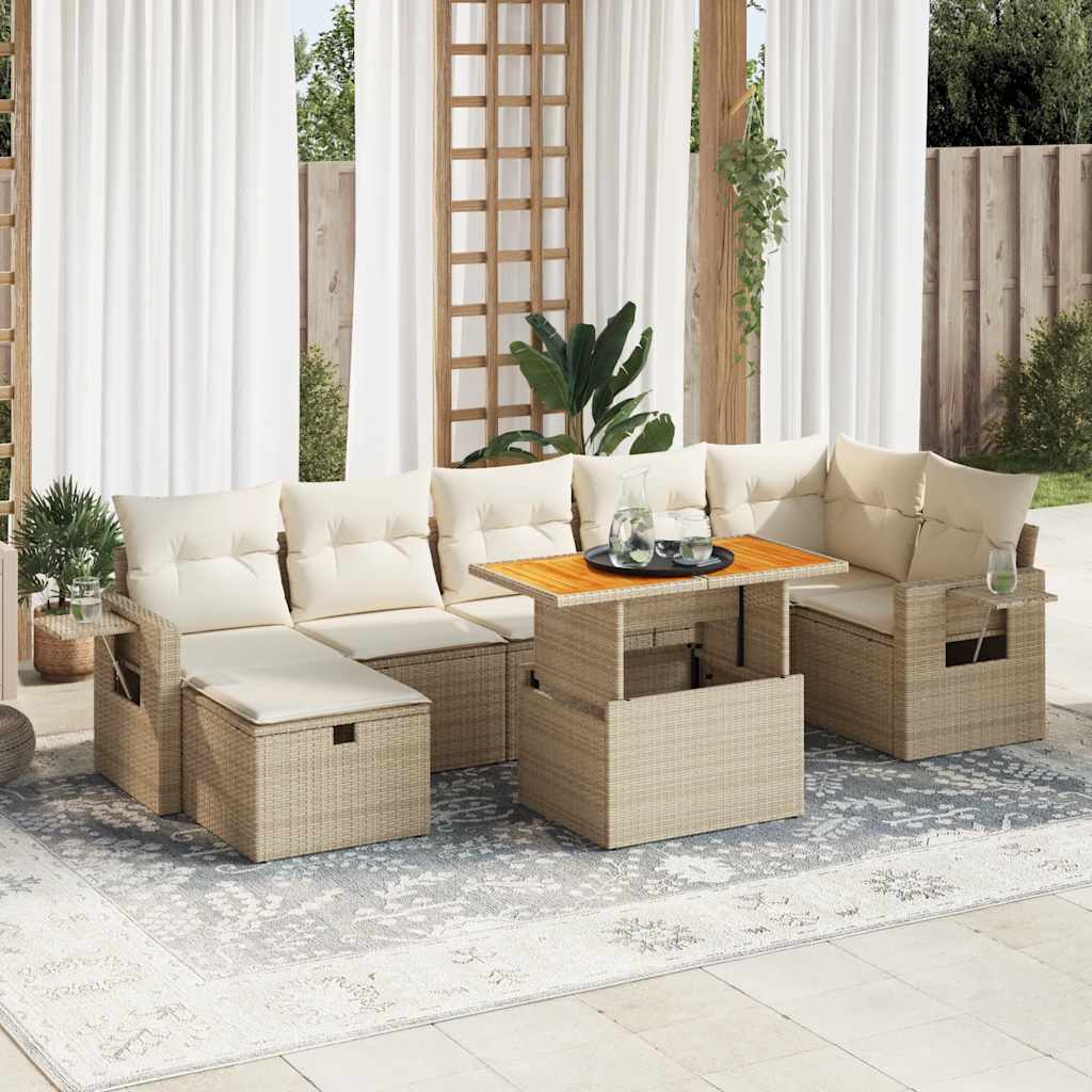 Vetonek Set sofás jardín y cojines 5 pzas ratán sintético acacia beige