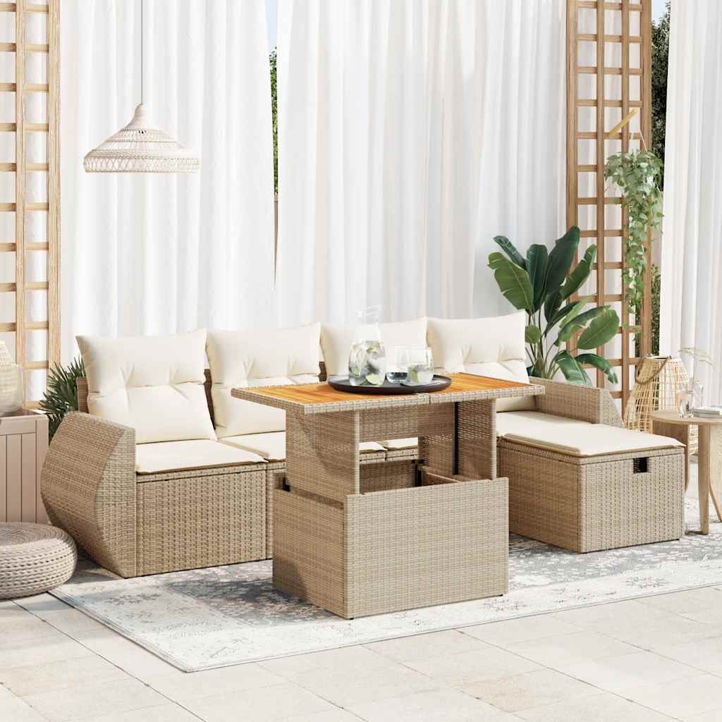 Vetonek Set sofás jardín y cojines 6 pzas ratán sintético acacia beige