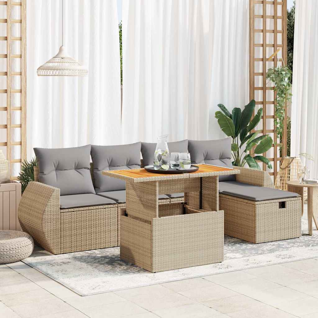 Vetonek Set sofás jardín y cojines 6 pzas ratán sintético acacia beige