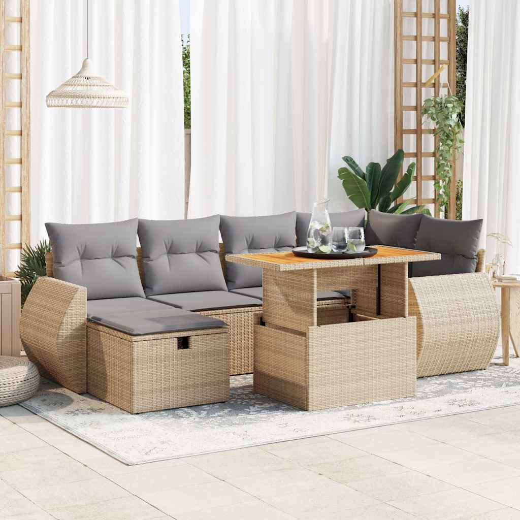 Vetonek Set sofás jardín y cojines 8 pzas ratán sintético acacia beige