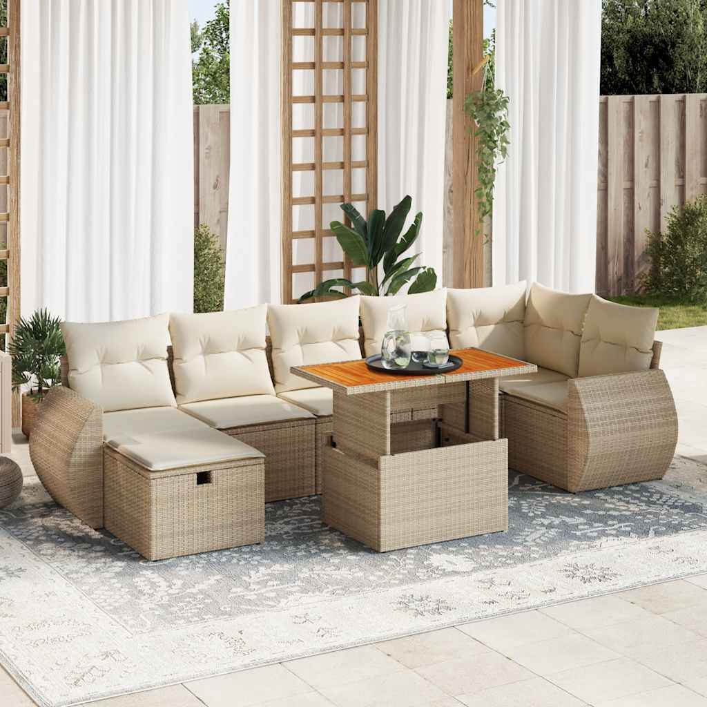 Vetonek Set sofás jardín y cojines 5 pzas ratán sintético acacia beige