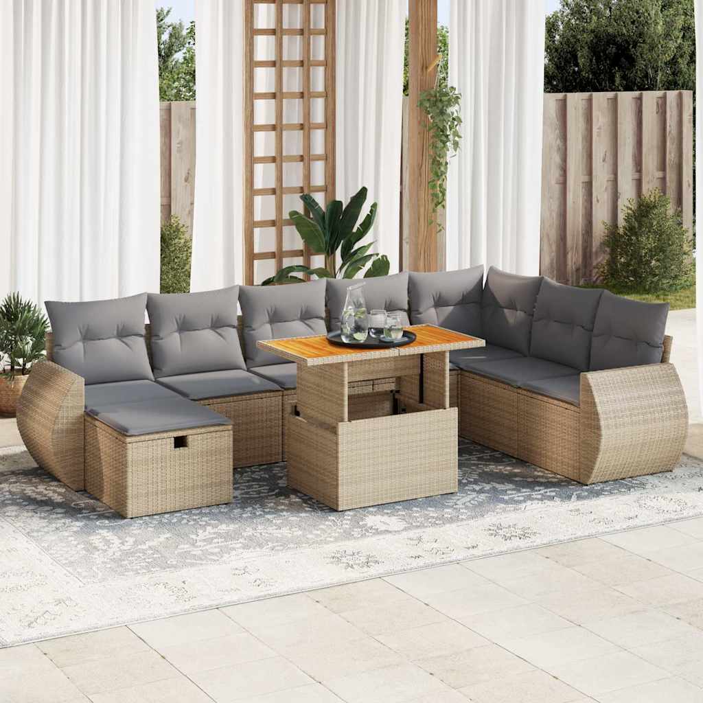 Vetonek Set sofás jardín y cojines 9 pzas ratán sintético acacia beige