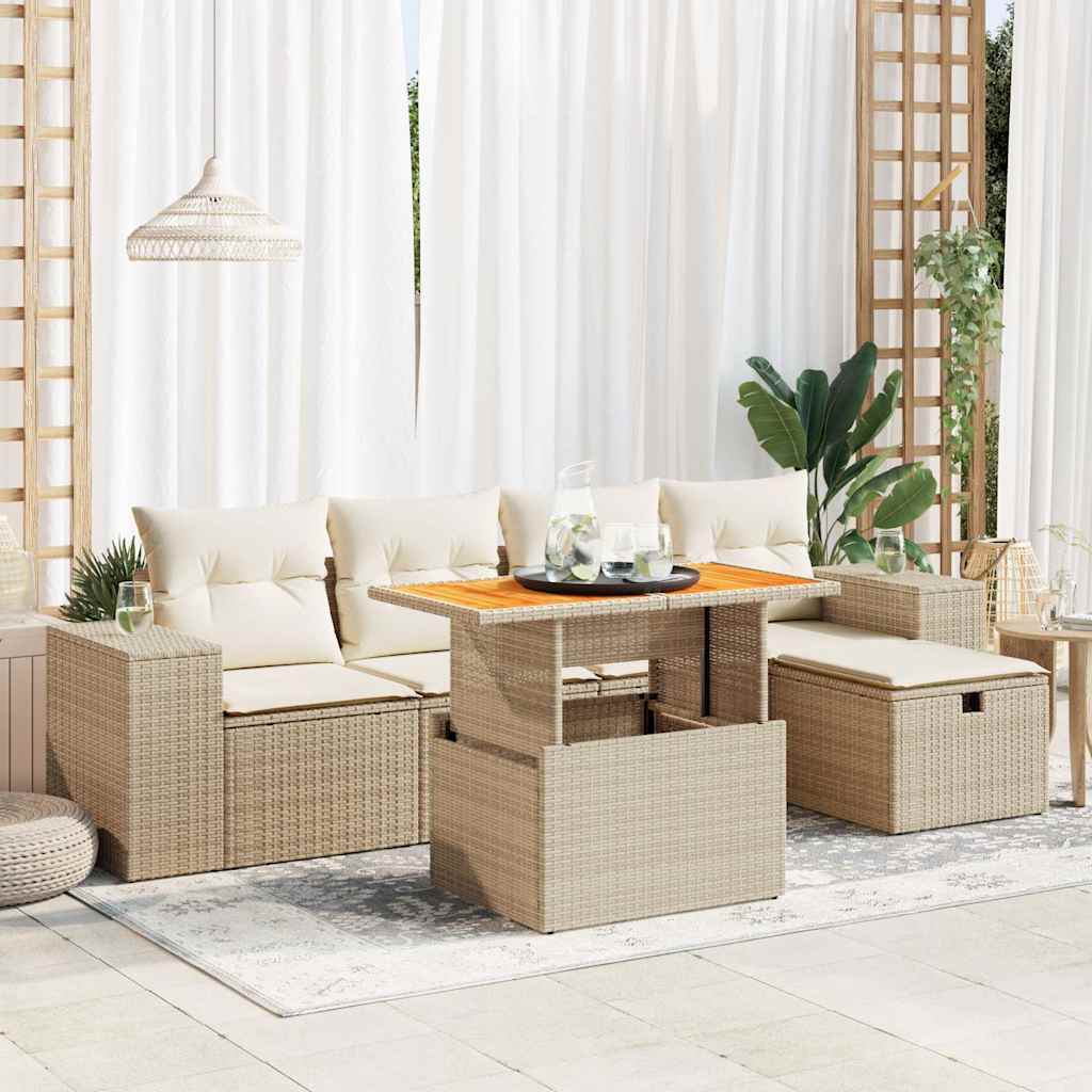 Vetonek Set sofás jardín y cojines 6 pzas ratán sintético acacia beige