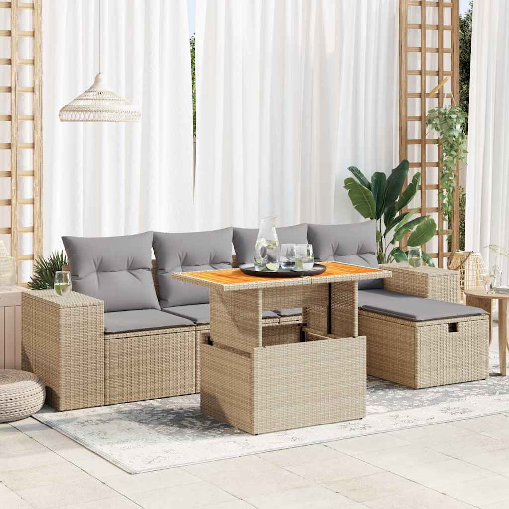 Vetonek Set sofás jardín y cojines 6 pzas ratán sintético acacia beige