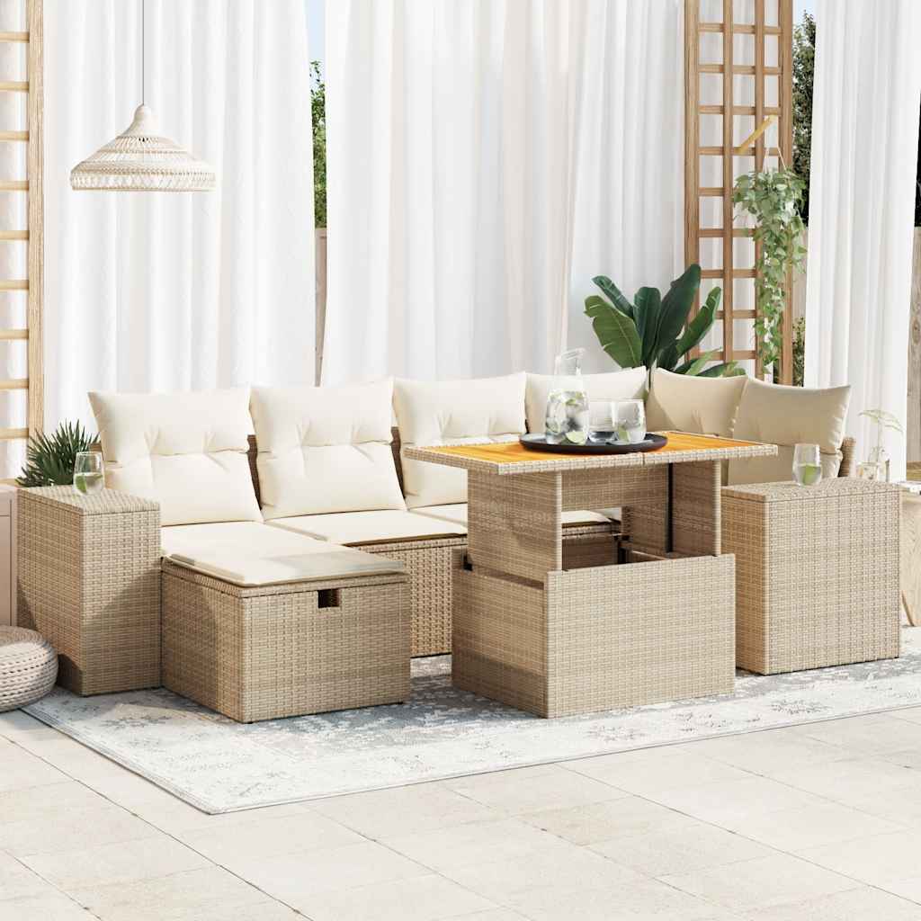 Vetonek Set sofás jardín y cojines 8 pzas ratán sintético acacia beige