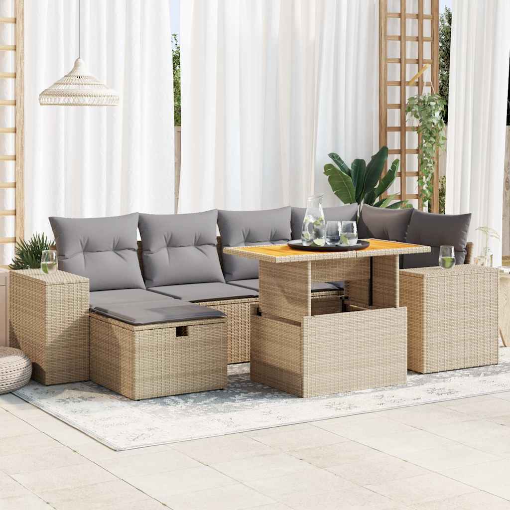 Vetonek Set sofás jardín y cojines 8 pzas ratán sintético acacia beige