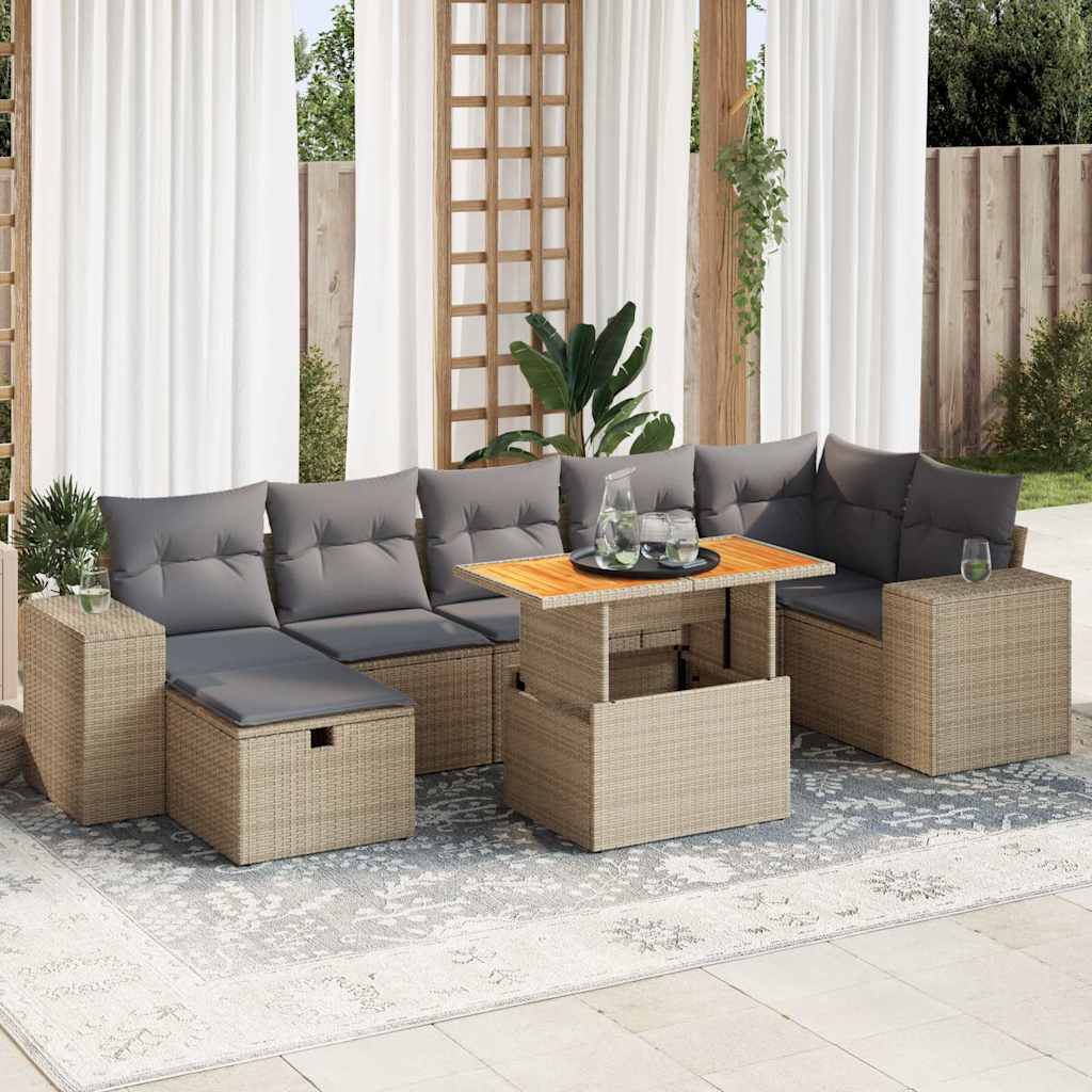 Vetonek Set sofás jardín y cojines 5 pzas ratán sintético acacia beige