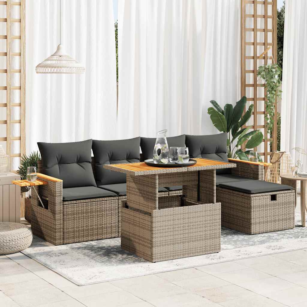 Vetonek Set de muebles de jardín 6 pzas y cojines ratán sintético gris