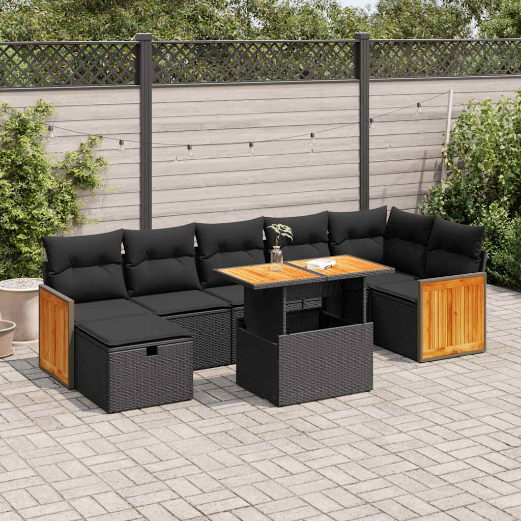 Vetonek Set de muebles de jardín 5 pzas y cojines ratán sintético negro