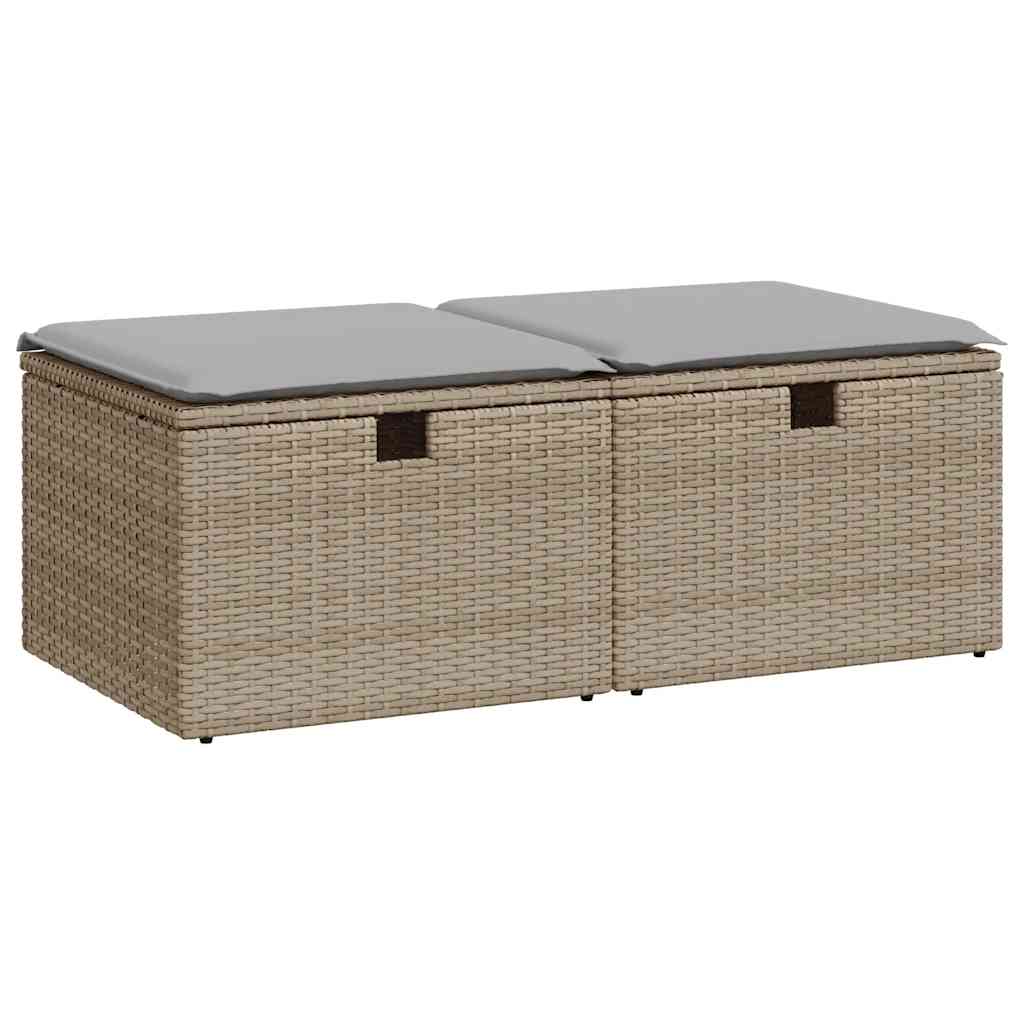 Set sofás jardín y cojines 2 pzas ratán sintético acacia beige