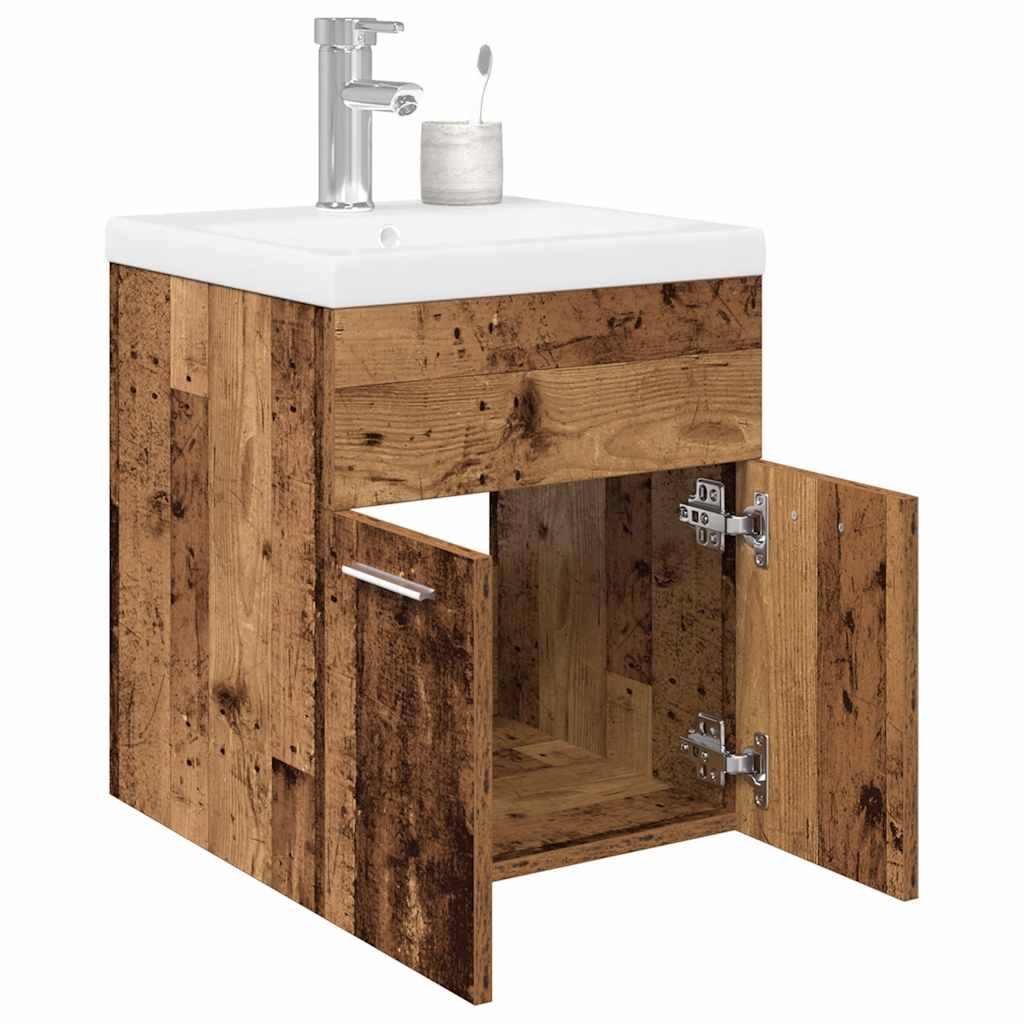 Vetonek Mueble fregadero con lavabo y grifo empotrados madera vieja