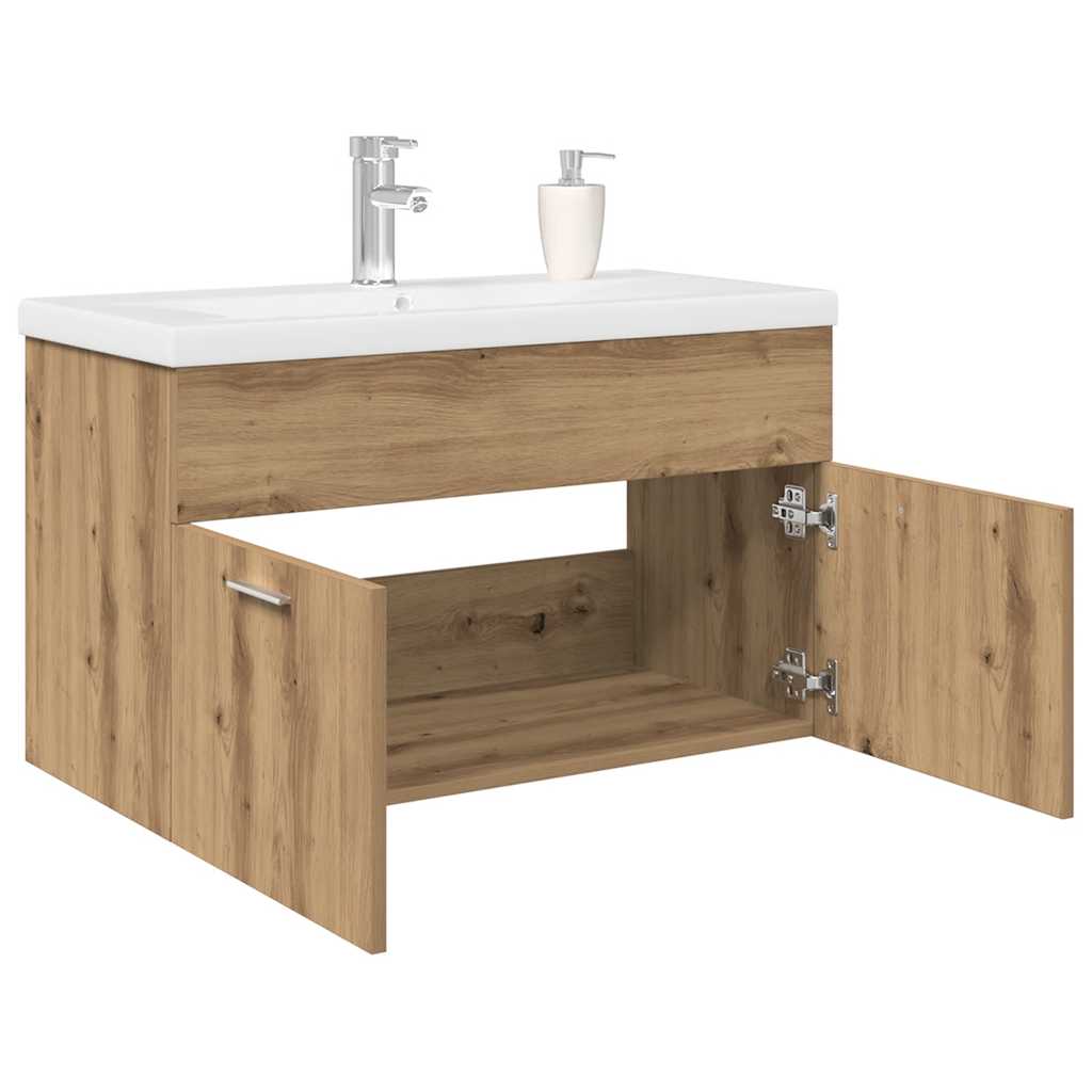 Vetonek Mueble para lavabo con lavabo integrado y grifo roble artesanal