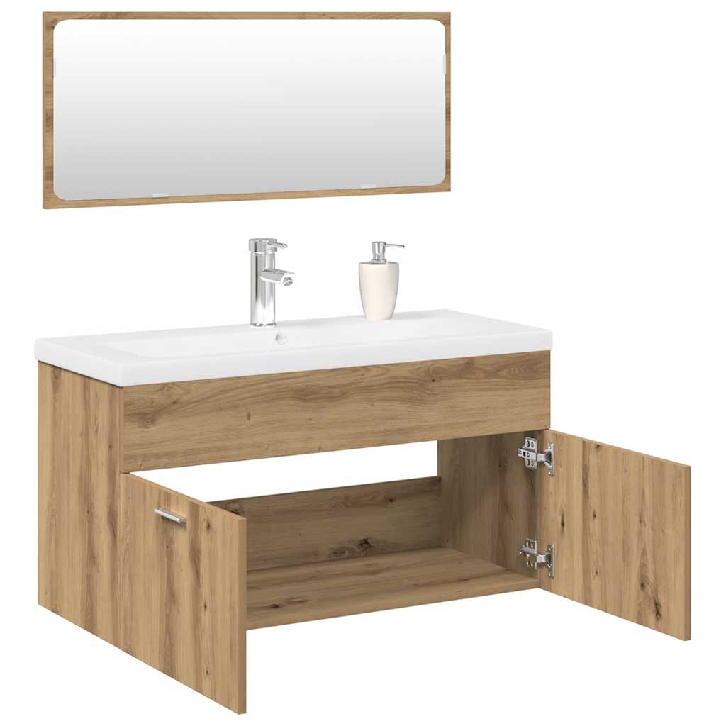 Vetonek Juego de muebles baño 3 piezas madera ingeniería roble artisan