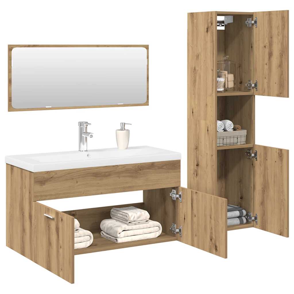 Vetonek Juego de muebles baño 4 piezas madera ingeniería roble artisan