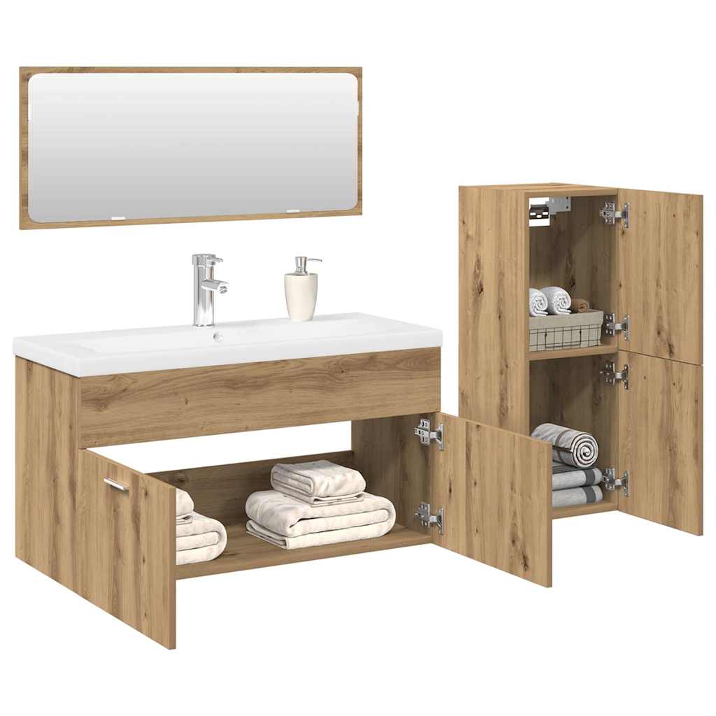 Vetonek Juego de muebles baño 4 piezas madera ingeniería roble artisan