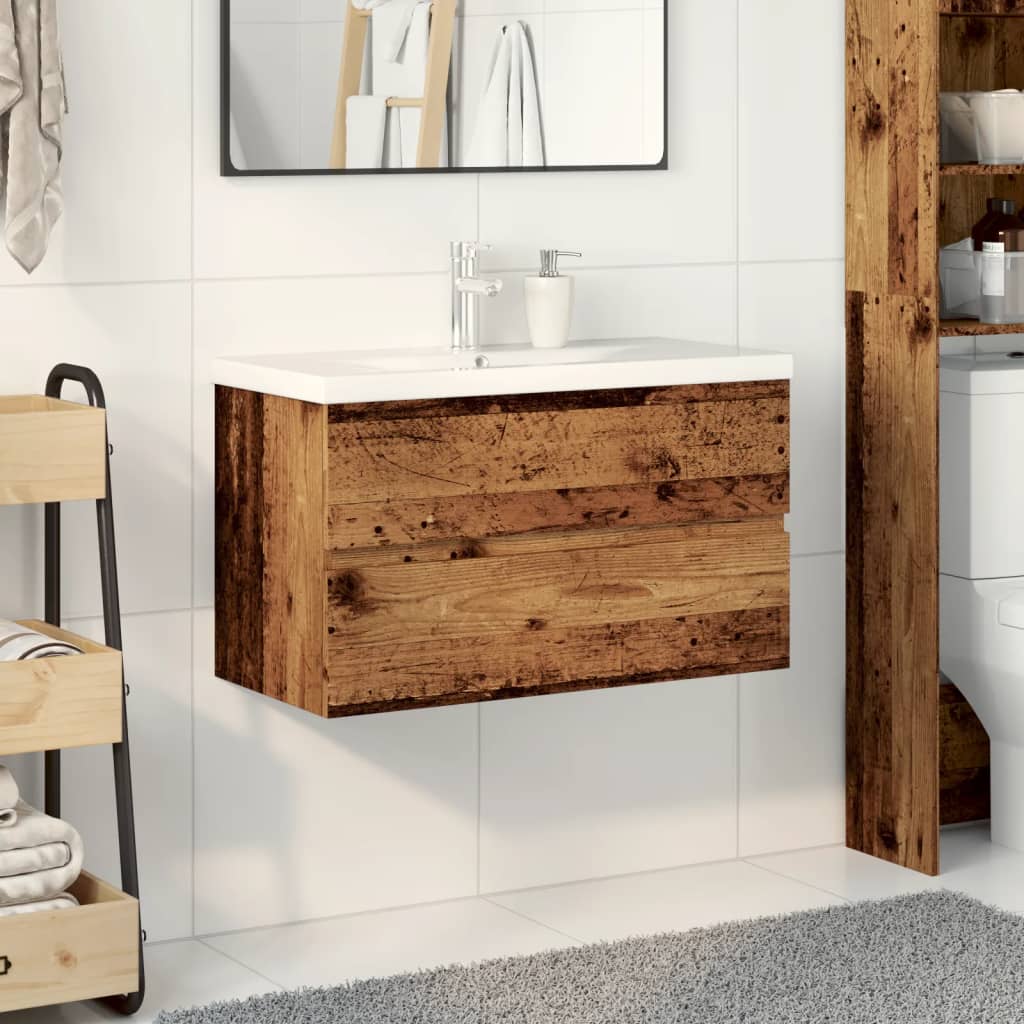 Mueble con lavabo integrado madera envejecida 81x39,5x49 cm