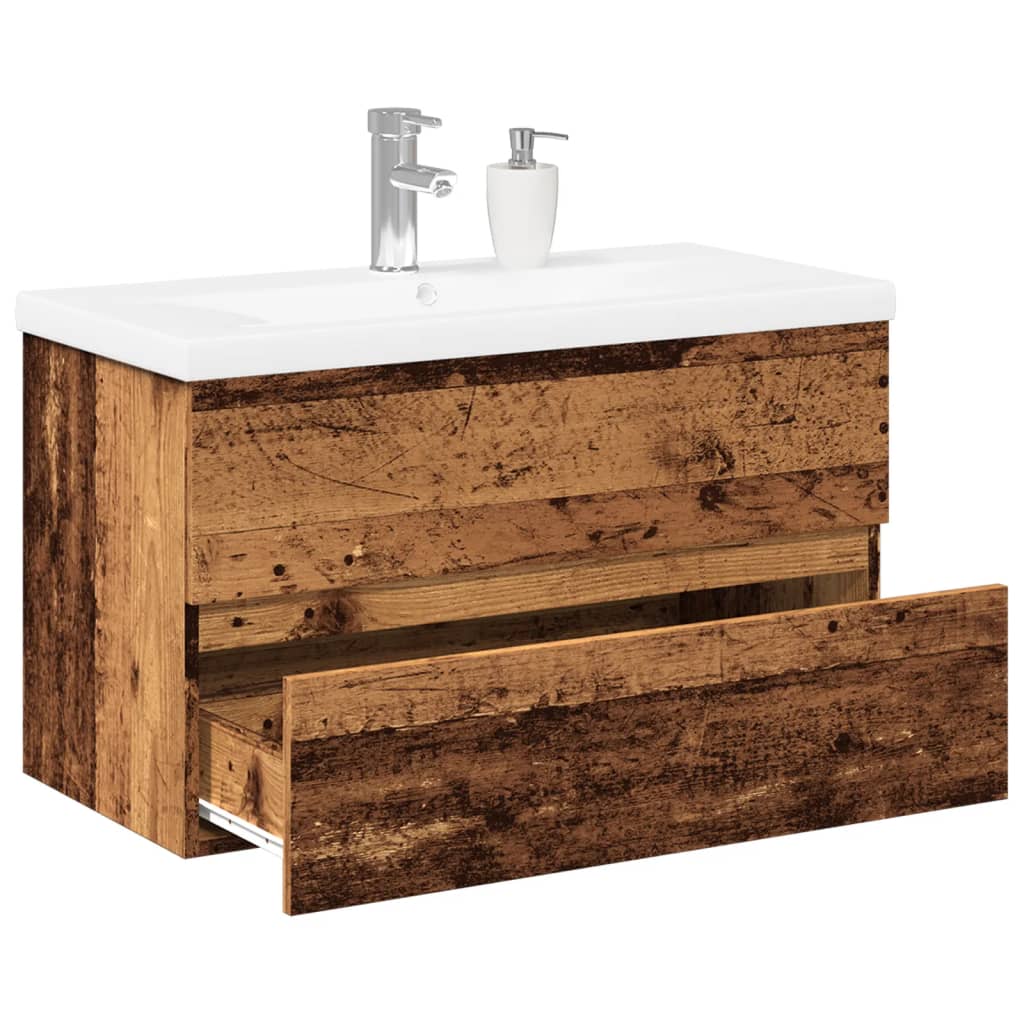 Vetonek Mueble con lavabo integrado madera envejecida 81x39,5x49 cm