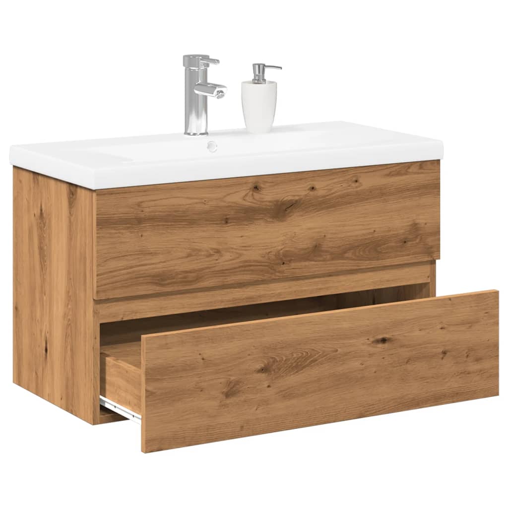 Vetonek Mueble con lavabo integrado roble artesanal 81x39,5x49 cm