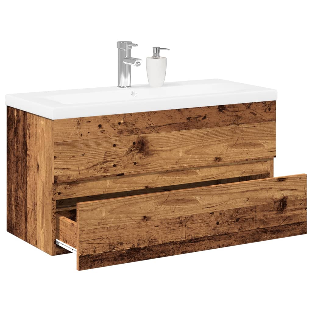 Vetonek Mueble con lavabo integrado madera envejecida 91x39,5x49 cm