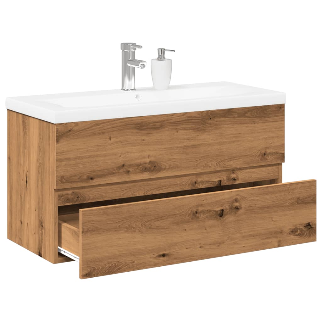 Vetonek Mueble con lavabo integrado roble artesanal 91x39,5x49 cm