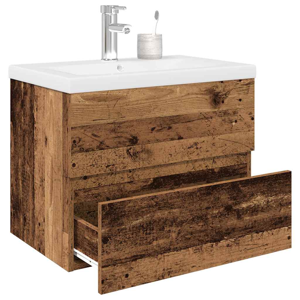 Vetonek Mueble lavabo con lavabo integrado y grifo madera vieja