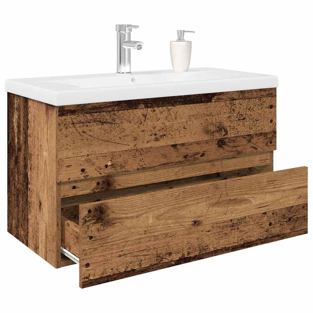 Vetonek Mueble lavabo con lavabo integrado y grifo madera vieja