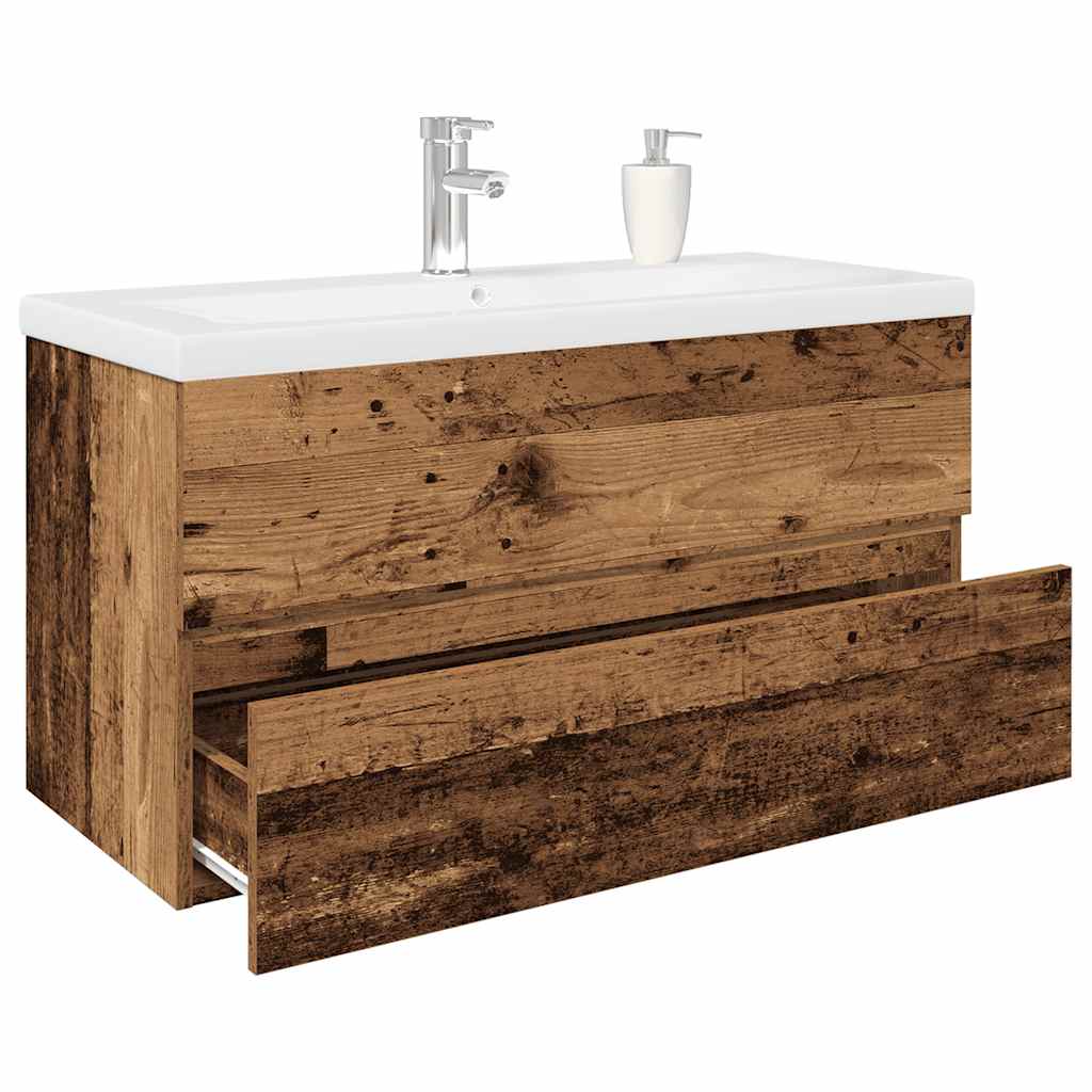 Vetonek Mueble lavabo con lavabo integrado y grifo madera vieja