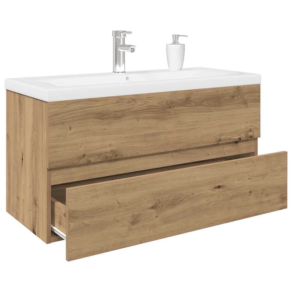 Vetonek Mueble para lavabo con lavabo integrado y grifo roble artesanal