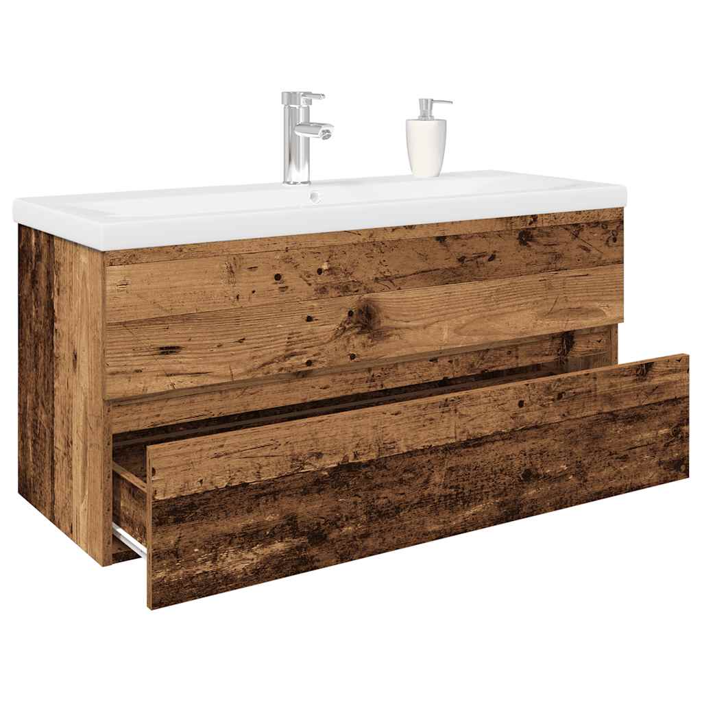 Vetonek Mueble lavabo con lavabo integrado y grifo madera vieja