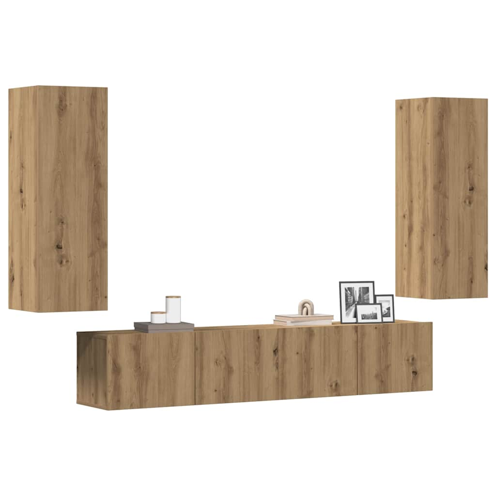 Vetonek Muebles de TV de pared 4 uds madera ingeniería roble artesanal