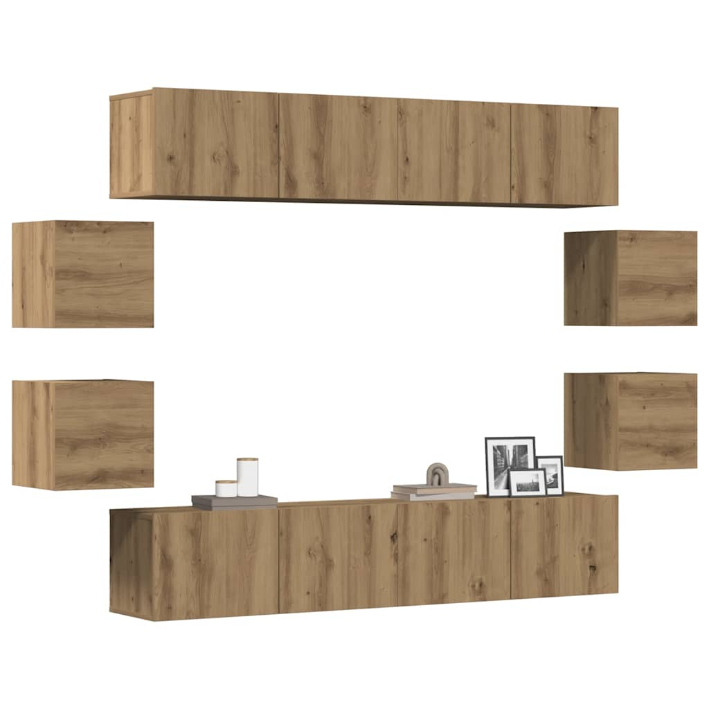 Vetonek Mueble para TV de pared madera contrachapada artesanal 8 piezas