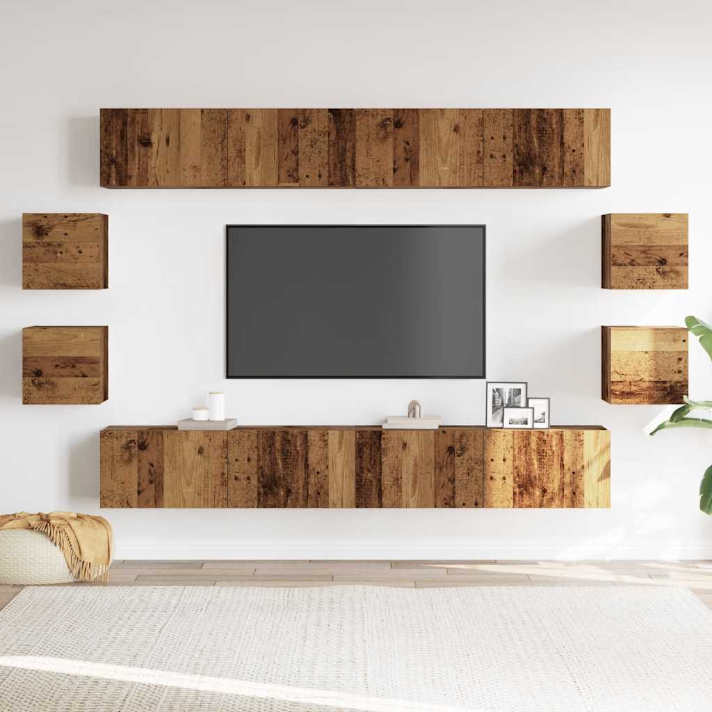 Muebles de TV de pared 8 uds. madera vieja madera de ingeniería