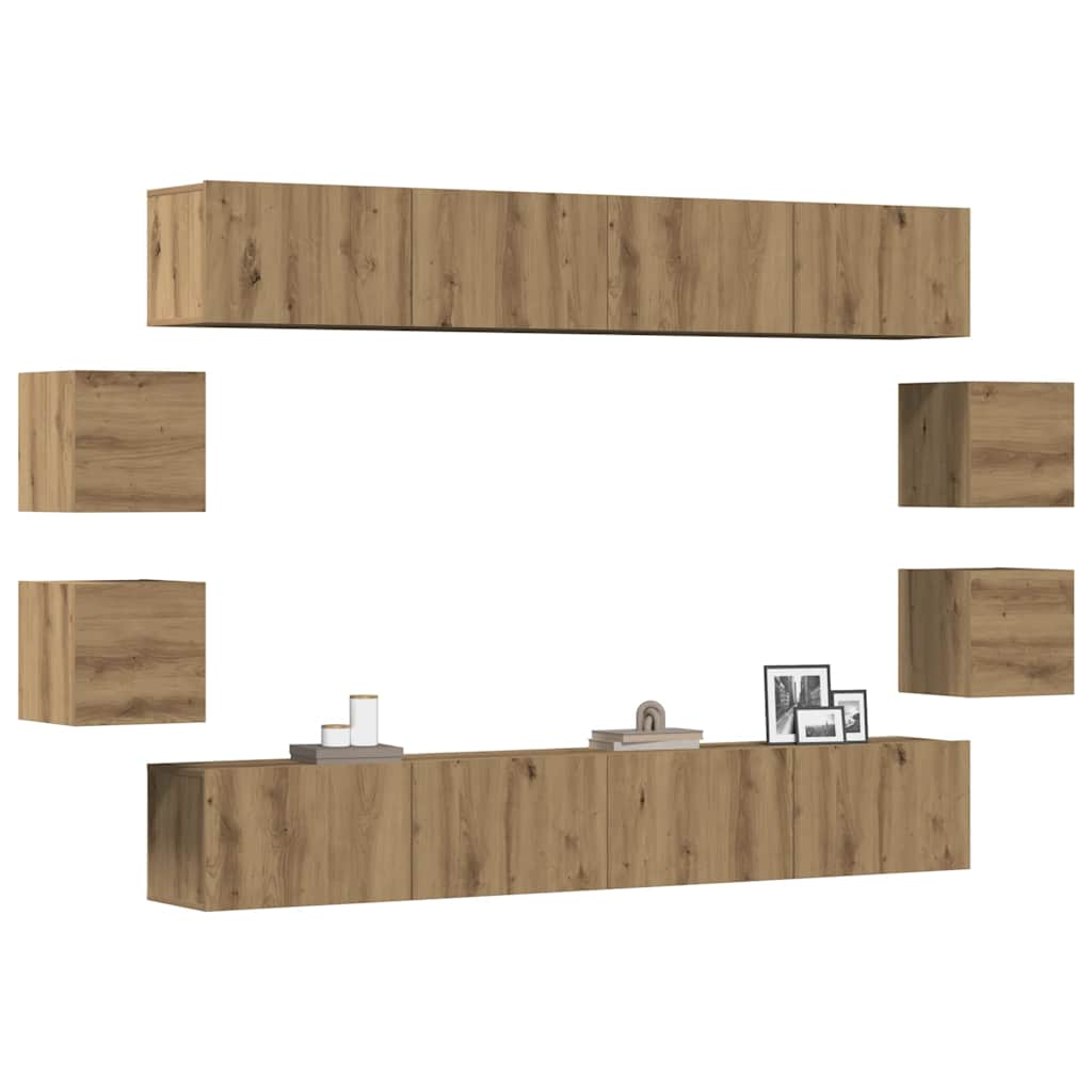 Vetonek Muebles de TV de pared 8 uds madera ingeniería roble artesanal