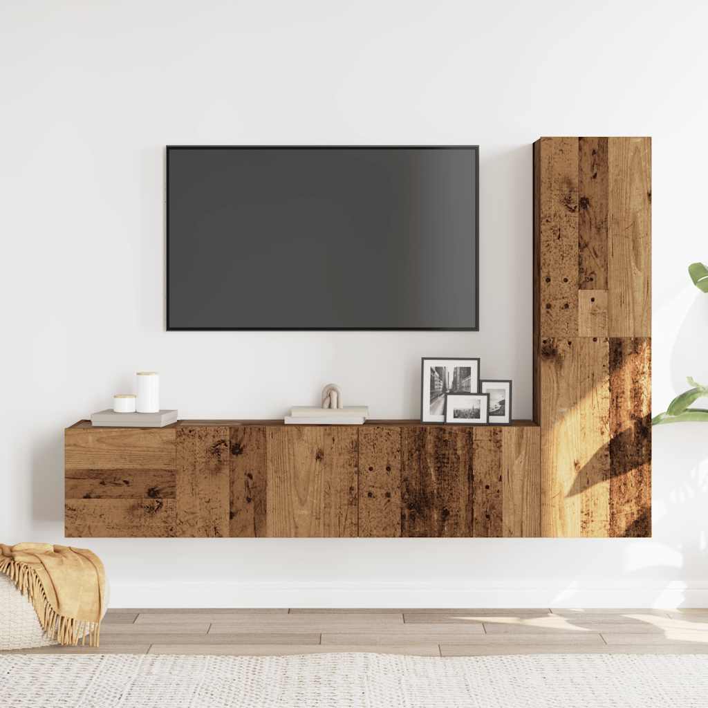 Muebles de TV de pared 3 uds madera vieja madera de ingeniería