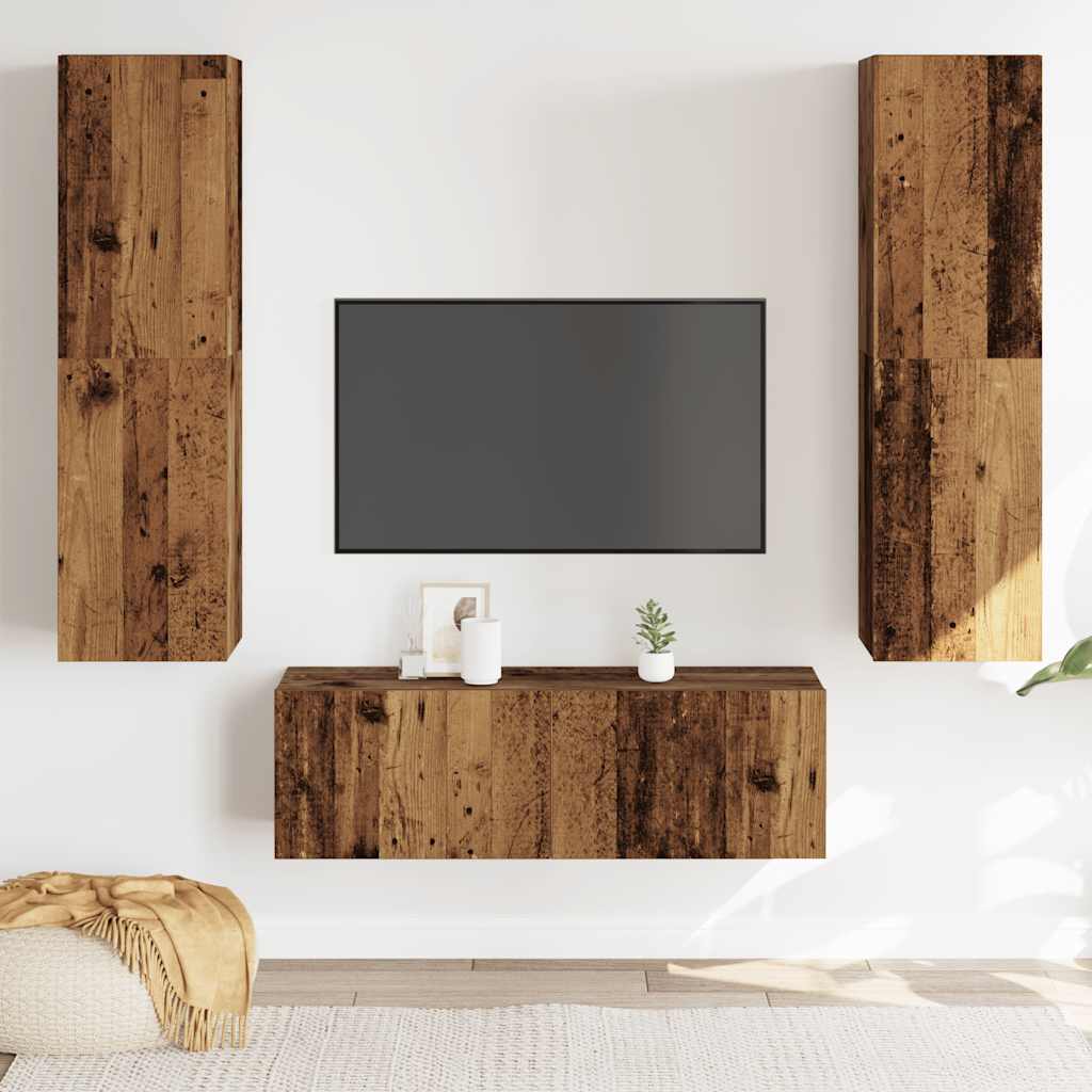 Muebles de TV de pared 3 uds madera vieja madera de ingeniería