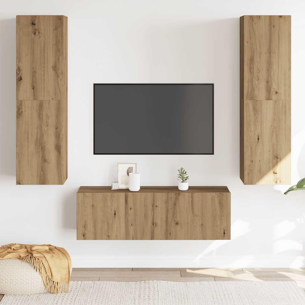 Muebles de TV de pared 3 uds madera sintetizada Nexus roble artesanal