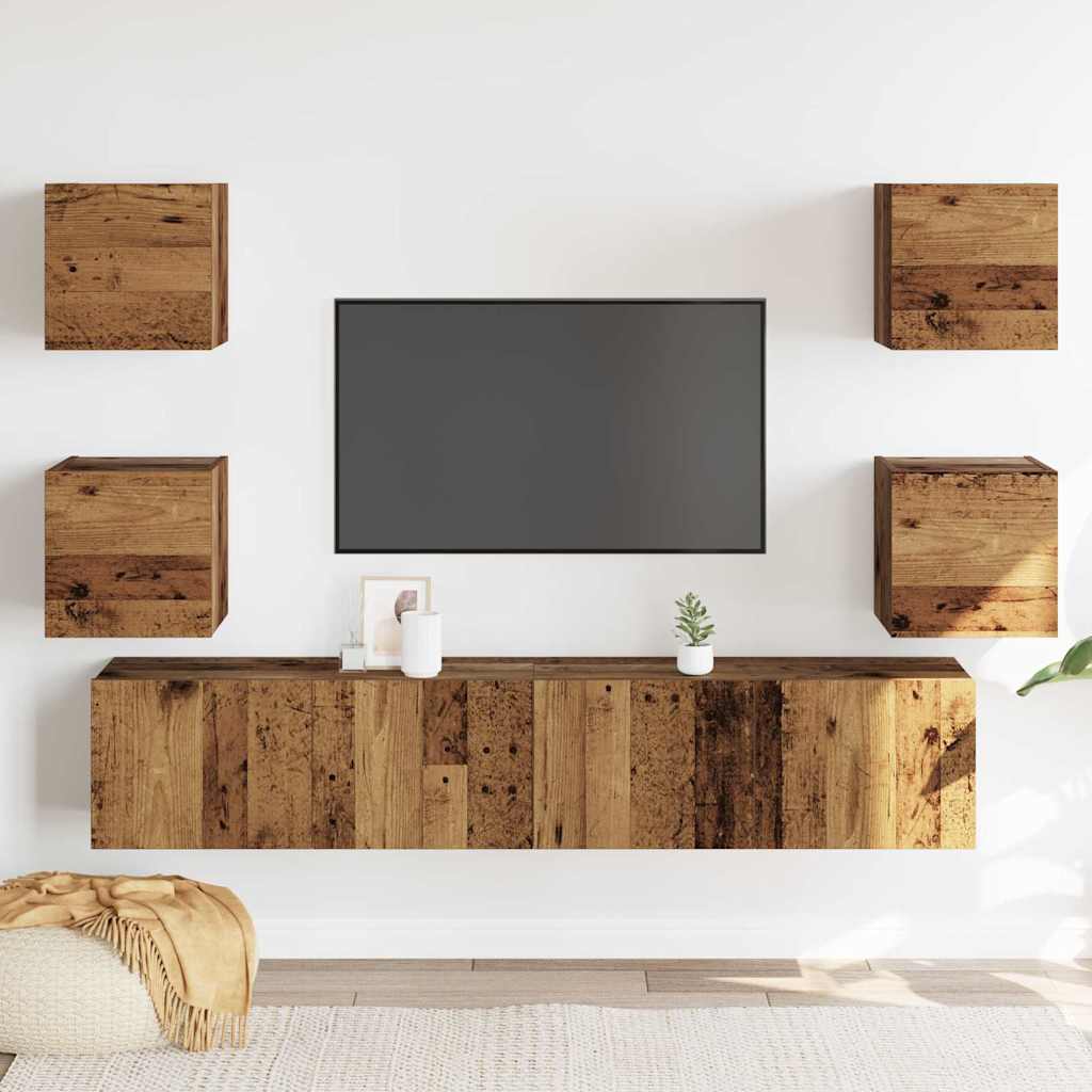 Muebles de TV de pared 6 uds madera vieja madera de ingeniería