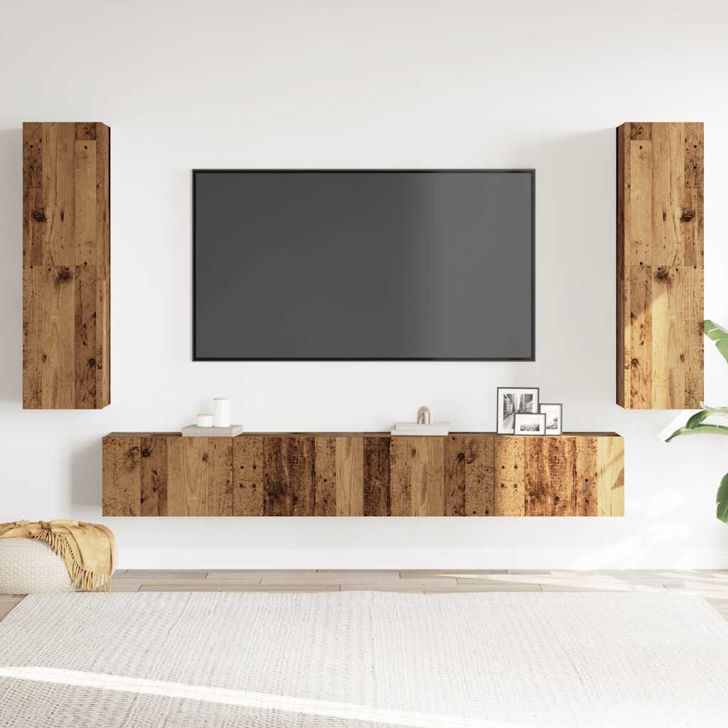 Mobilier de télévision mural 4 uds vieux en bois en bois en bois