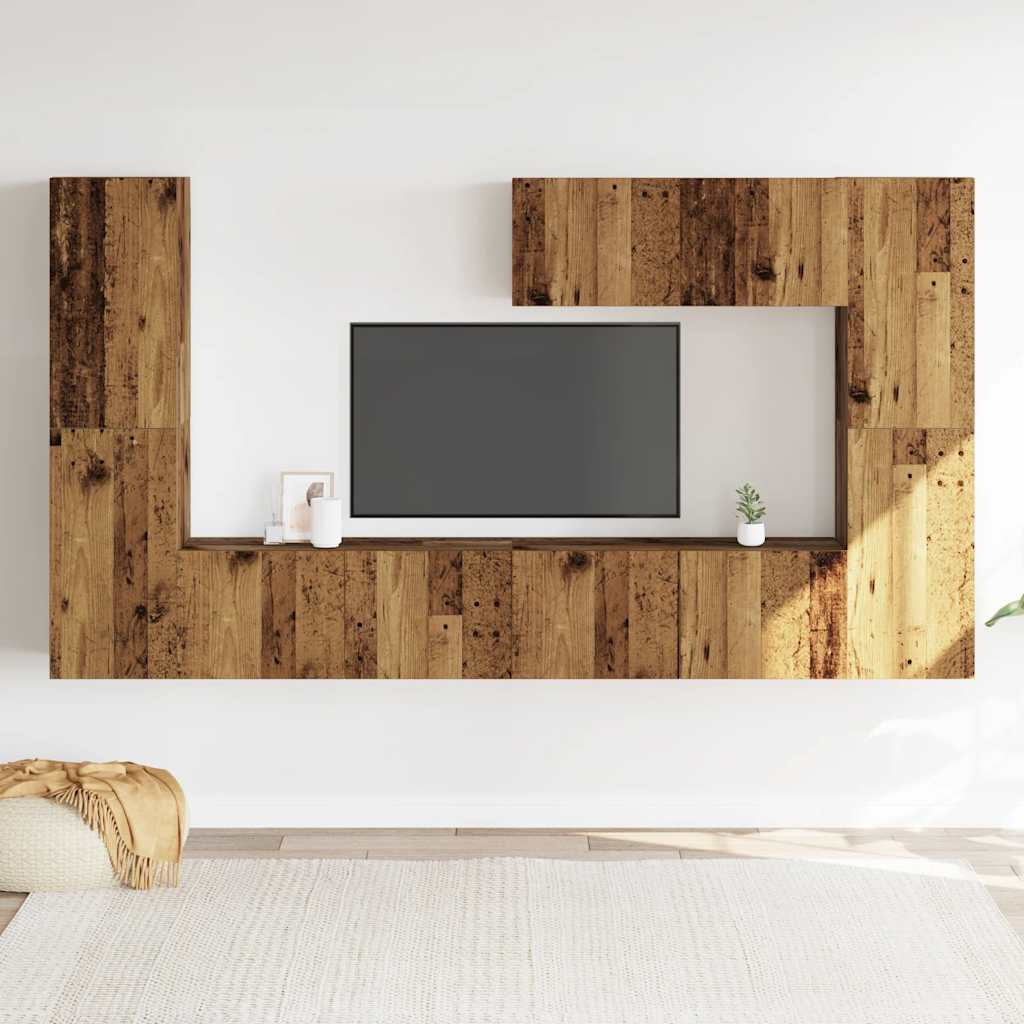 Muebles de TV de pared 7 uds madera vieja madera de ingeniería