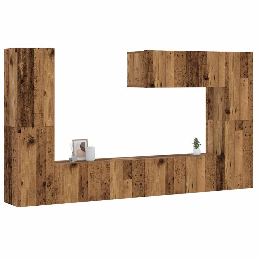 Vetonek Muebles de TV de pared 7 uds madera vieja madera de ingeniería