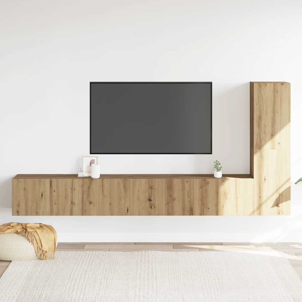 Muebles de TV de pared 3 uds madera sintetizada Nexus roble artesanal