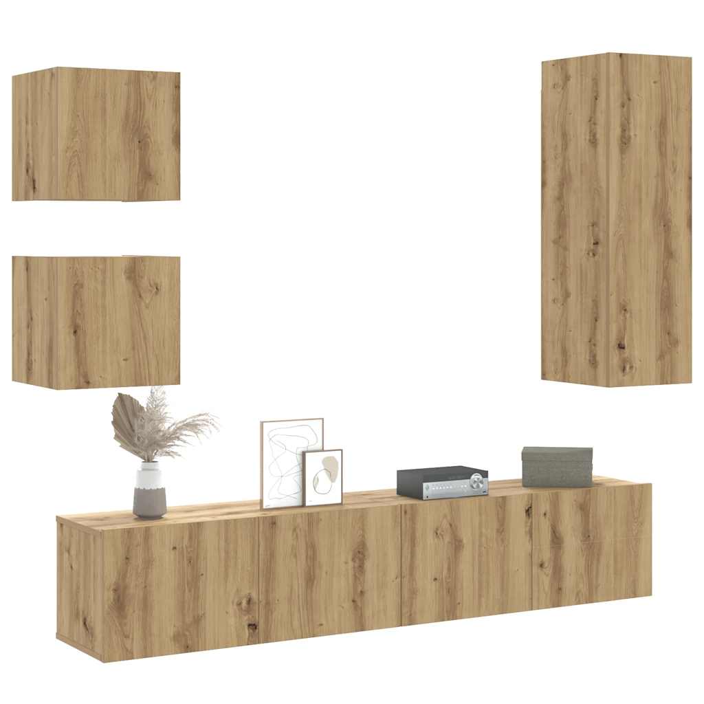 Vetonek Mueble para TV de pared madera contrachapada artesanal 5 piezas